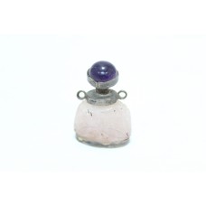 Antique Snuff Perfume Bottle Rose Quartz Sterling Silver Amethyst Stone Cap A